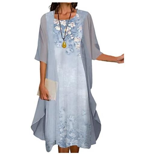EGSDMNVSQ vestito estivo donna abito sciolto senza maniche retro abiti lunghi camicetta estivi vestiti stampato 2 pezzi tulle cardigan+midi vestito
