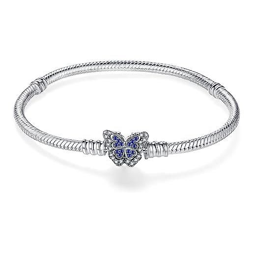 LNQOBU bracciale in argento con maglia snake e chiusura a cuore compatibile con pandora europei charms da donna