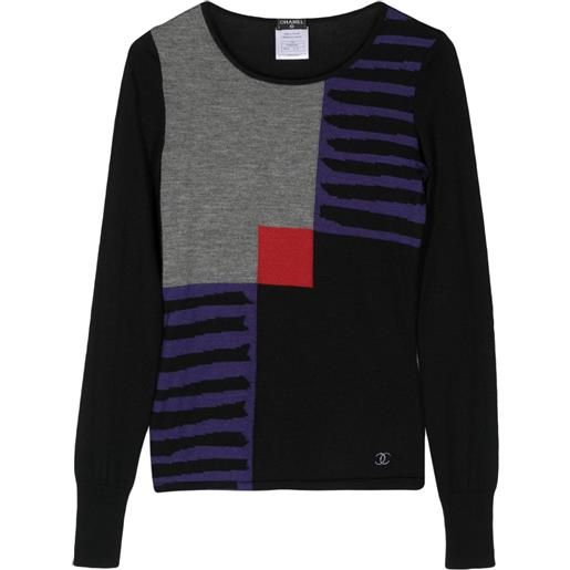 CHANEL Pre-Owned - maglione con design color-block 2008 - donna - seta/cashmere - taglia unica - nero