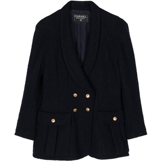 CHANEL Pre-Owned - giacca doppiopetto in tweed 1990 - donna - cotone/seta - taglia unica - blu