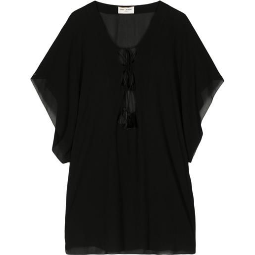 Saint Laurent Pre-Owned - top semi trasparente - donna - viscosa - 36 - nero