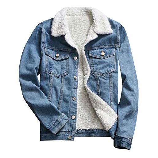 OnaiC giacca di jeans foderata da donna invernale - giacca in denim con pelliccia colletto in pile ispessito jeans giacca invernale a maniche lunghe antivento cappotto corto in peluche per attività