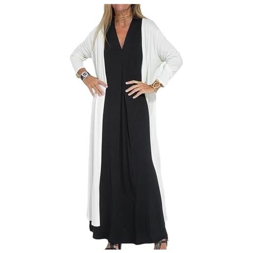 Vagbalena cardigan lungo svolazzante a maniche lunghe da donna tinta unita split casual street cardigan lungo giacca boho cardigan con spacco laterale camicetta cardigan estivo (bianco, l)