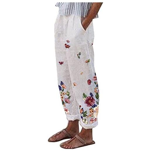 SoLu DAY8 donna pantaloni comodi vintage con tasche taglia forte cotone e lino estivi leggeri pantaloni signora eleganti fantasia casual sportiva vacanza cerimonia trousers pants