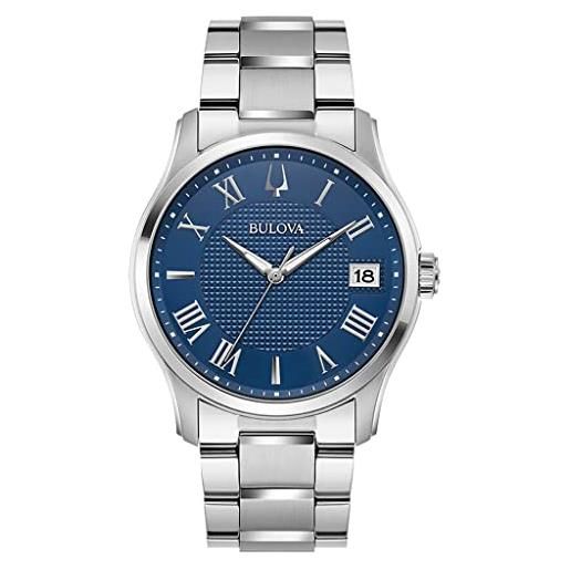 Bulova orologio analogico al quarzo da uomo con cinturino in acciaio inox 96b386, blu, bracciale