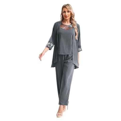 YiZYiF completo da donna 3 pezzi chiffon slim fit business blazer d'affari elegante ufficio cappotto giacca e pantaloni e crop top lanvanda a s