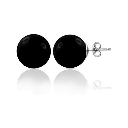 Materia Orecchini Donna In Argento 925 Rodiato Con Onice Nero – 13x13 Mm, Chiusura A Farfalla, In Cofanetto Regalo - 2