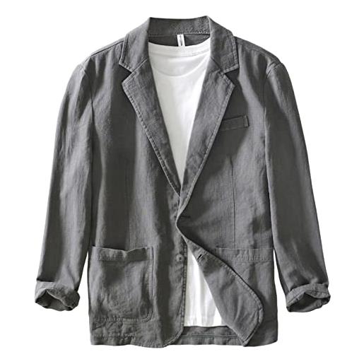 Icegrey giacca da uomo slim fit in cotone lino a due bottoni, casual, bianco, xxl