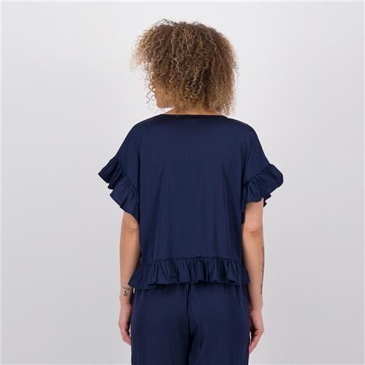 Parker & rowe blusa in raso satin con maniche volant
