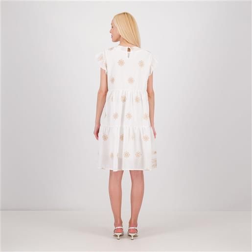 EVA Franco Ciambella abito midi girocollo con ricami e balza davanti