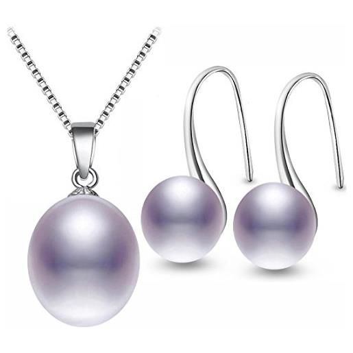 Orecchini Perle Viola Donna Ragazza Naturali D'acqua Dolce Coltivate Orecchino Argento 925 Perla Naturale 8-8.5MM - Foto 7