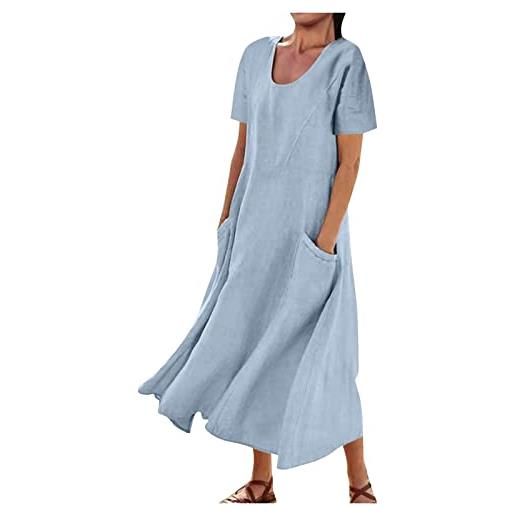 Generic abiti da donna senza maniche abiti da donna girocollo con scollo a v in lino spiaggia hawaiano maxi abiti lunghi estivi autunnali 2024, h-742 celeste, xxxxxl