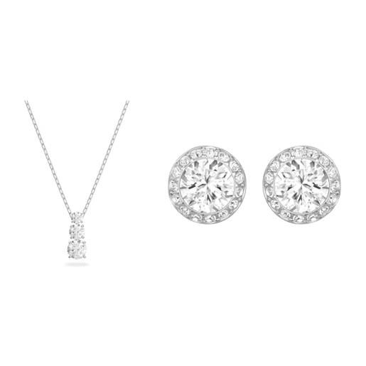 Swarovski pendente attract trilogy, rotondo, bianco, placcato rodio & orecchini a lobo angelic, taglio tondo, bianchi, placcato rodio