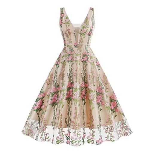 Wellwits abito da sera formale da donna con scollo a v profondo ricamo floreale, colore: rosa. , xl