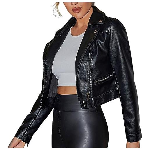 Bomber In Pelle Nero Donna Generico Giacca Da Volo Da Donna In Ecopelle, Giubbotti Bomber In Pelle Con Zip Intera Da Bomber In Pelle PU Giubbotto Pelle Donna Bomber