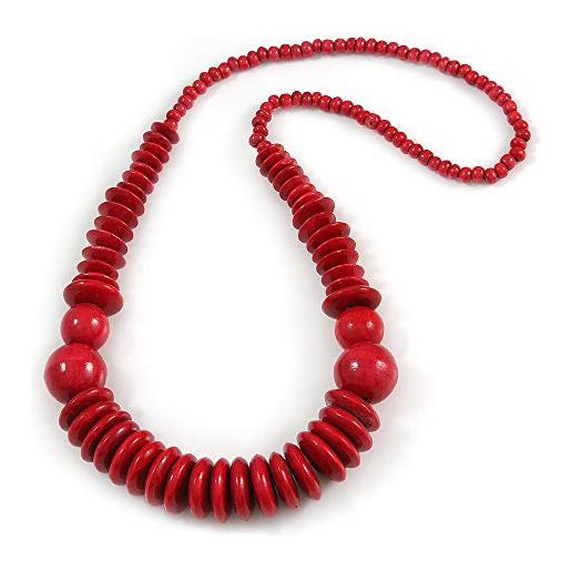 Statement Collana Perline Legno Multicolore Strato - Lunga 70 cm