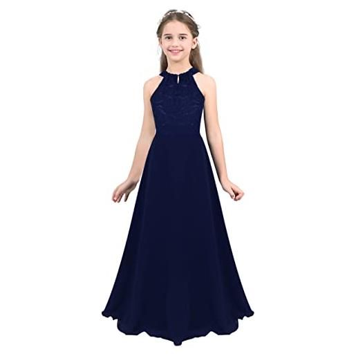 Doomiva abito da principessa per bambina ragazza vestito elegante abito da damigella d'onore abito da cerimonia senza manica compleanno sposa nozze nuziale blu scuro 10 anni