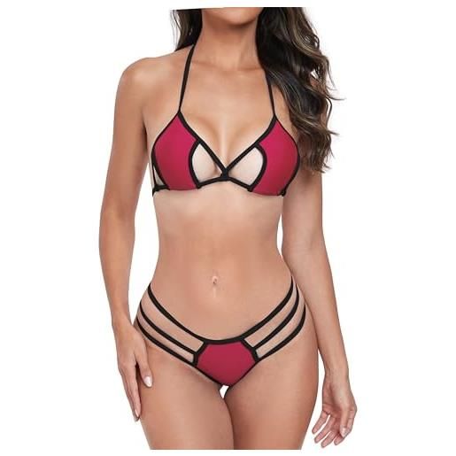 SHERRYLO micro bikini estremo perizoma costume da bagno per le donne bikini sexy perizoma fondo donna due pezzi costumi da bagno costumi da bagno, 23018-vino rosso nero, m