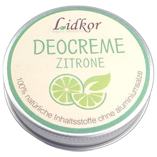 Lidkor crema deodorante profumo di limone 50ml - vegan crema antiodore senza alcool e sali di alluminio - anti sudore - tutto tipo di pelle - olio di cocco & vitamina e - olio essenziale di lemongrass