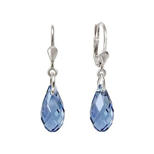 Schöner Schmuck-Design schöner-sd - orecchini in argento 925 con piccoli cristalli di swarovski®, 13 mm con scintillanti cristalli a taglio briolette e argento, colore: blu denim, cod. Pd-oh22-dbl
