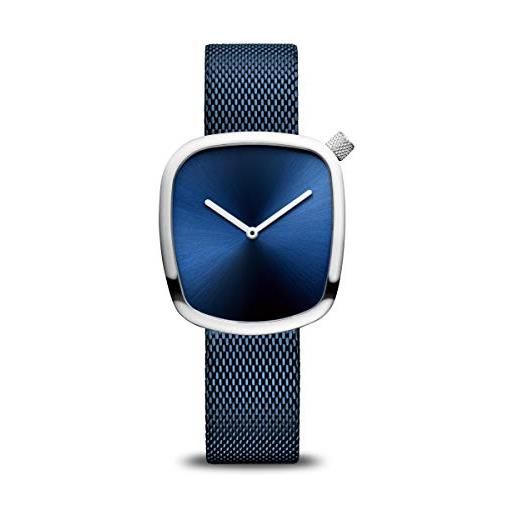 BERING 18034-307 orologio da donna al quarzo, orologio da polso con cassa in acciaio inossidabile color argento da 34 mm e quadrante blu, cinturino in maglia milanese, vetro zaffiro, 3 atm