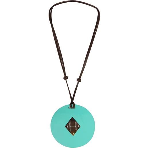 Hermès Pre-Owned - collana con pendente h - donna - corno di bufalo/pelle di vitello - taglia unica - blu