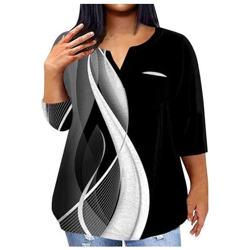 Generic top donna elegante maglie estive donna scollo a v maniche tre quarti stampa o colore sfumato leggero sciolto traspirante abbigliamento sportivo donna t-shirt donna taglie forti donna maglie