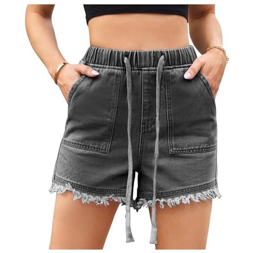 FEOYA pantaloni corti donna jeans estivi shorts con coulisse jeans elasticizzati pantaloncini larghi con tasche m nero grigio