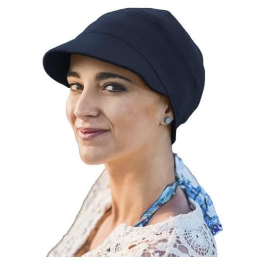 Carebell capri - berretto con visiera in bambù per chemioterapia o alopecia, marino, taglia unica