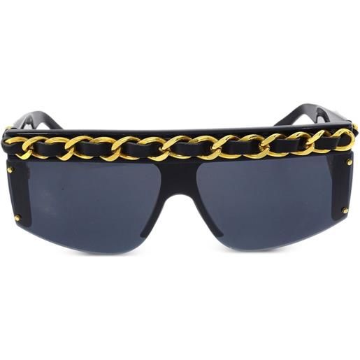CHANEL Pre-Owned - occhiali da sole anni '90-2000 - donna - acrilico/pelle - taglia unica - nero