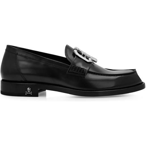 Philipp Plein mocassini in pelle con placca logo - nero