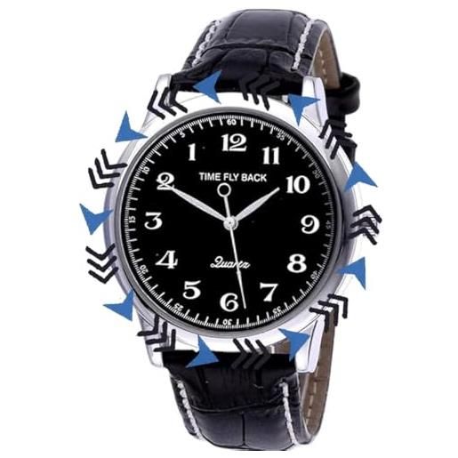 Ngbbby Orologio Reverse da Uomo, Orologio da Polso al Quarzo in Lega Nera con Numeri Romani in Senso Antiorario con Quadrante Bianco, Orologi Eleganti da Uomo