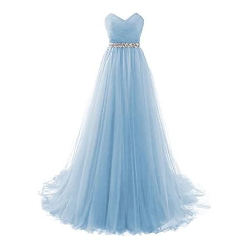 WSEYU vestito da cerimonia nuziale lungo di tulle abito convenzionale pieghettato con la cinghia di perline del rhinestone per le, champagne, 46