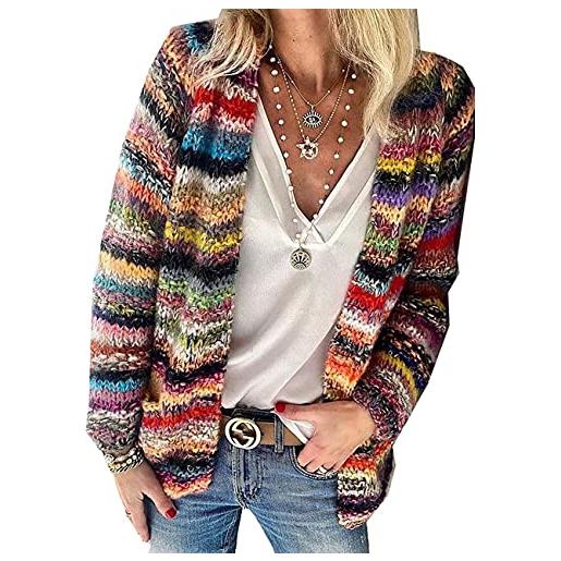 BAIXIAOCHI giacca in cardigan lavorato a maglia maglione giacca con scollo a v allentata donna