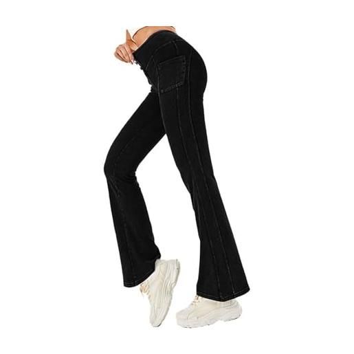 EGSDMNVSQ jeggings jeans da donna pantaloni yoga svasati leggings bootcut pantaloni sportivi a vita alta con tasche jeggings in denim elasticizzato jeans skinny pantaloni fitness pantaloni