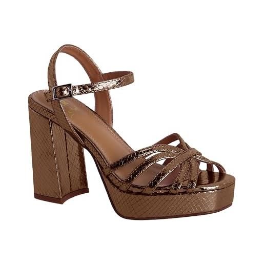 Sandali Donna Con Tacco 7cm - Eleganti E Comodi In Pelle Sintetica, Coloro Oro - Foto 5