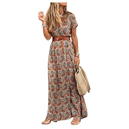 Onsoyours vestiti donna estivi lunghi casual abiti donna estivi lunghi eleganti vestito donna estivo sexy taglie forti donna vestito lungo abito maxi casual a marrone l