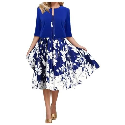 Mfhmom set da due pezzi lungo abito da donna, abito elegante donna cerimonia con stampa digitale, scollo rotondo abito cerimonia donna curvy, abito girocollo con stampa 3d con giacca