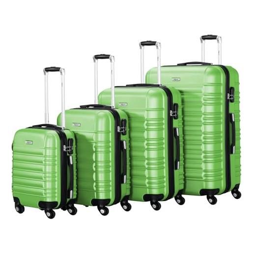 Zelsius set di valigie 4 pezzi, verde | valigia rigida in abs con chiusura a combinazione, 4 ruote e divisorio interno | valigia a mano, set di valigie rigide 4 pezzi, trolley, valigia grande