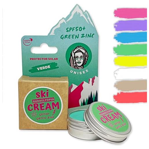 Barreltopia crema solare ski stick spf 50 - protezione viso per montagna - bio e colorata - per bambini - protegge da freddo e vento - pfas free e impermeabile