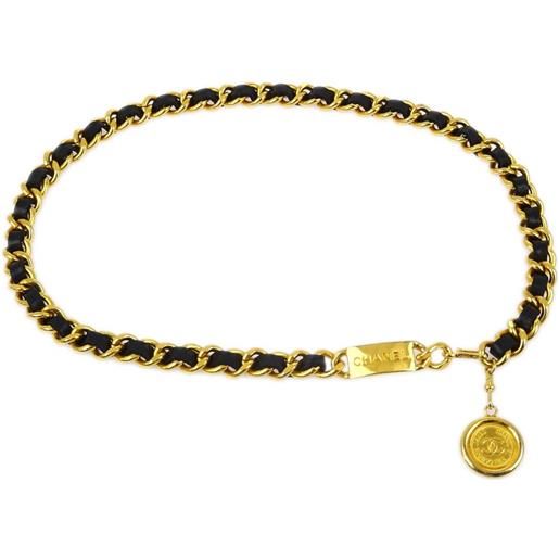 CHANEL Pre-Owned - cintura a catena medallion pre-owned anni '90-2000 - donna - placcatura in oro/pelle - taglia unica