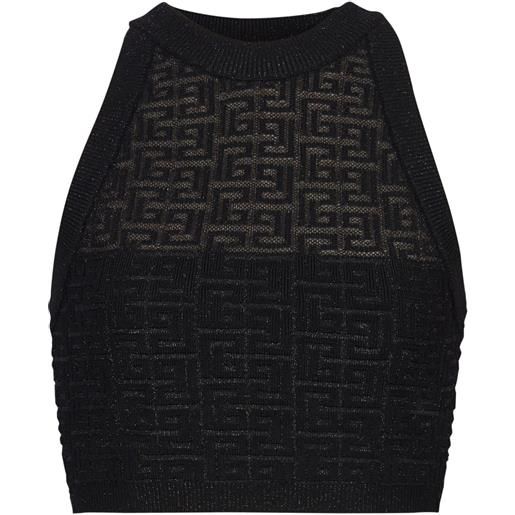 Balmain top 4g con scollo all'americana - nero