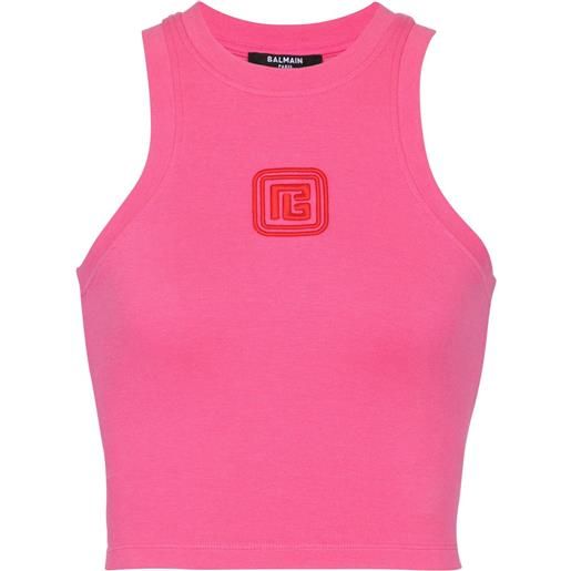Balmain canotta crop con ricamo - rosa