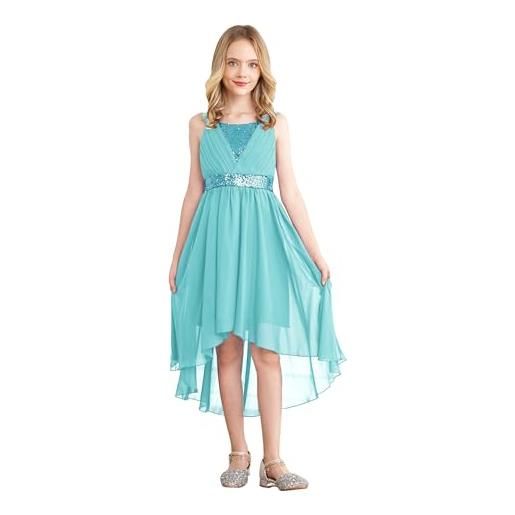 Freebily vestito bambina elegante paillettes vestito da principessa cerimonia ragazze senza maniche chiffon abito da sposa nozze festa damigella d'onore compleanno battesimo blu 11-12 anni