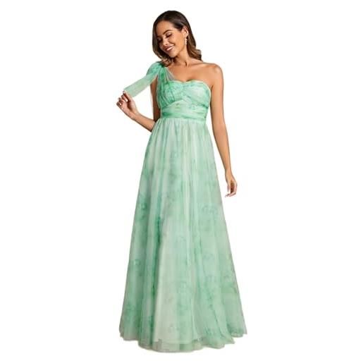 Ever-Pretty abiti cerimonia donna estivo pieghe tulle stampato senza spalline stile impero vestito donna elegante menta verde 44