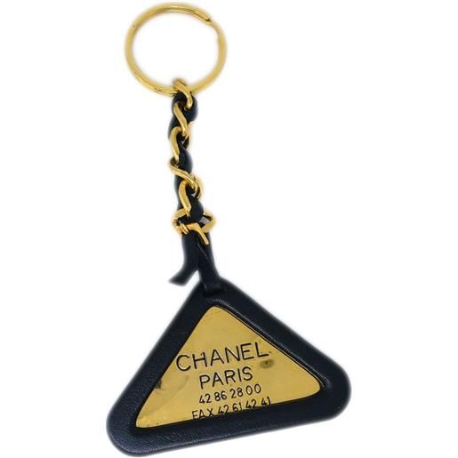 CHANEL Pre-Owned - portachiavi con logo 1994 - donna - placcatura in oro/pelle - taglia unica - nero
