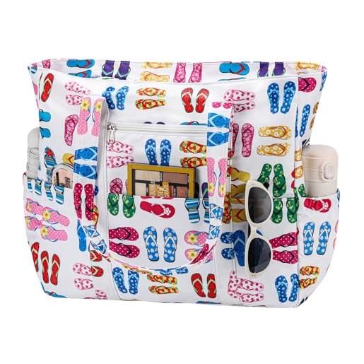 RAVUO borsa da spiaggia donna, grande borsa mare xxl famiglia borse tote bag multifunzionale borsa spalla shopper bag donna con cerniera per shopping viaggio sportiva