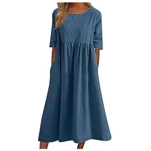 Chejarity sacchetti porta abiti 2023 abiti casual da donna in cotone e lino a maniche corte con taschino girocollo vestito bianco estate mh_118