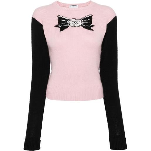 CHANEL Pre-Owned - maglione con fiocco 1995 - donna - cashmere - 38 - rosa
