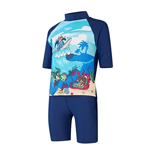 Speedo bambino learn to swim sun protection top & short rash guard shirt, harmony blu/bondi/becah blu/bianco, 5 anni